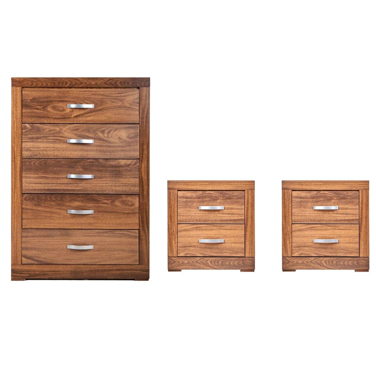 Set de cajonera con 5 cajones y 2 burós con 2 cajones color nogal - madera industrializada