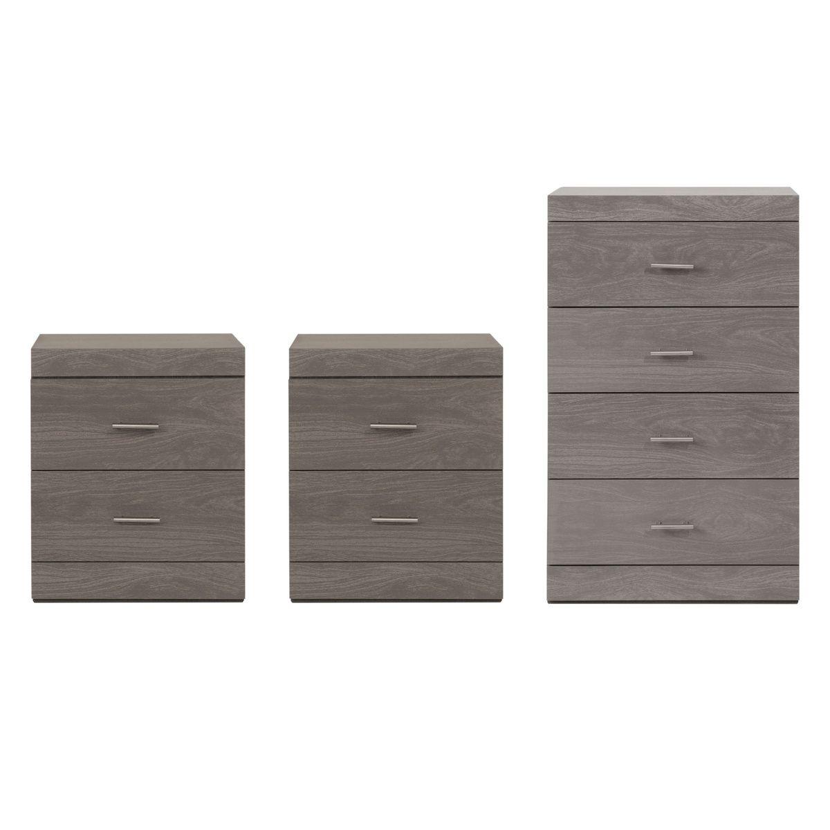 Set de cajonera con 4 cajones y 2 burós con 2 cajones color gris - madera industrializada