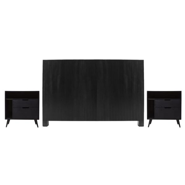 CABECERA KING SIZE CON 2 BURÓS DE 2 CAJONES Y 2 COMPARTIMENTOS COLOR NEGRO - MDF Y MELAMINA