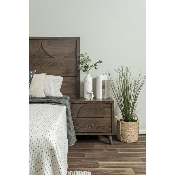 CABECERA KING SIZE CON 2 BURÓS DE 2 CAJONES COLOR NOGAL - MDF Y MELAMINA