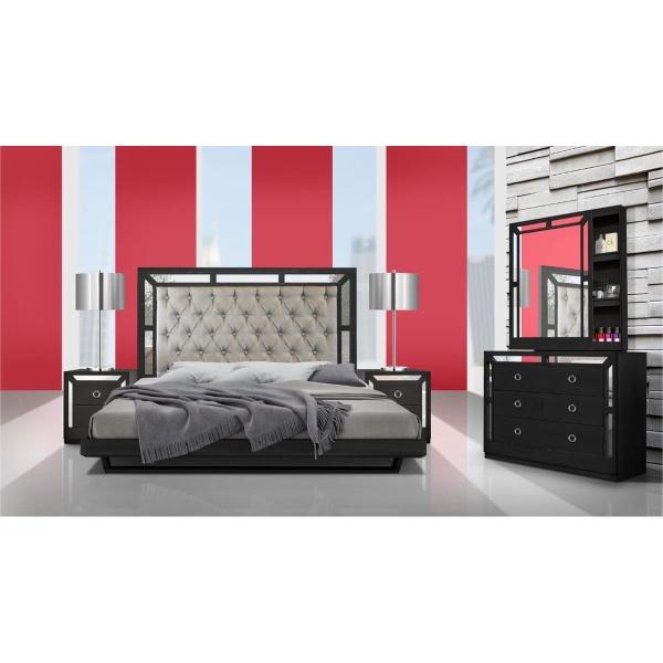 CABECERA TAPIZADA KING SIZE CON 2 BURÓS DE 2 CAJONES COLOR CHOCOLATE - MADERA INDUSTRIALIZADA