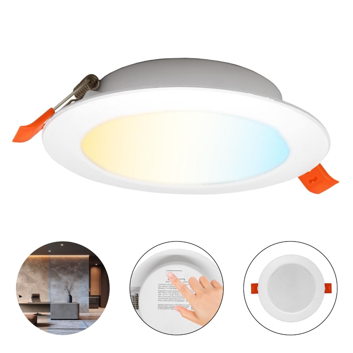 Lampara led redonda tipo downlight de empotrar 6w, 3 temperaturas de color 3 000 k, 4 200 k y 6 500 k, uso interior