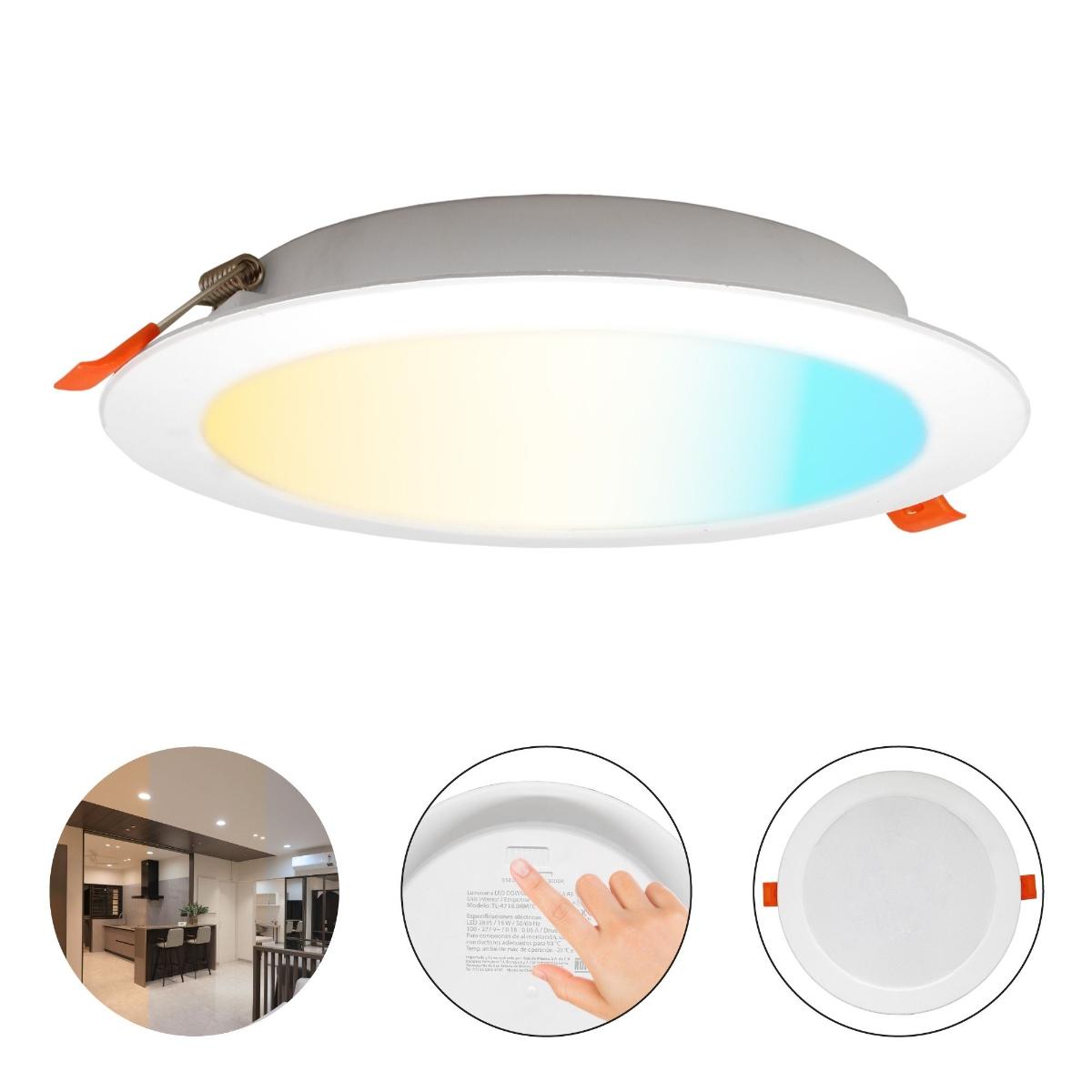 Lampara led redonda tipo downlight de empotrar 18w, 3 temperaturas de color 3 000 k, 4 200 k y 6 500 k, uso interior
