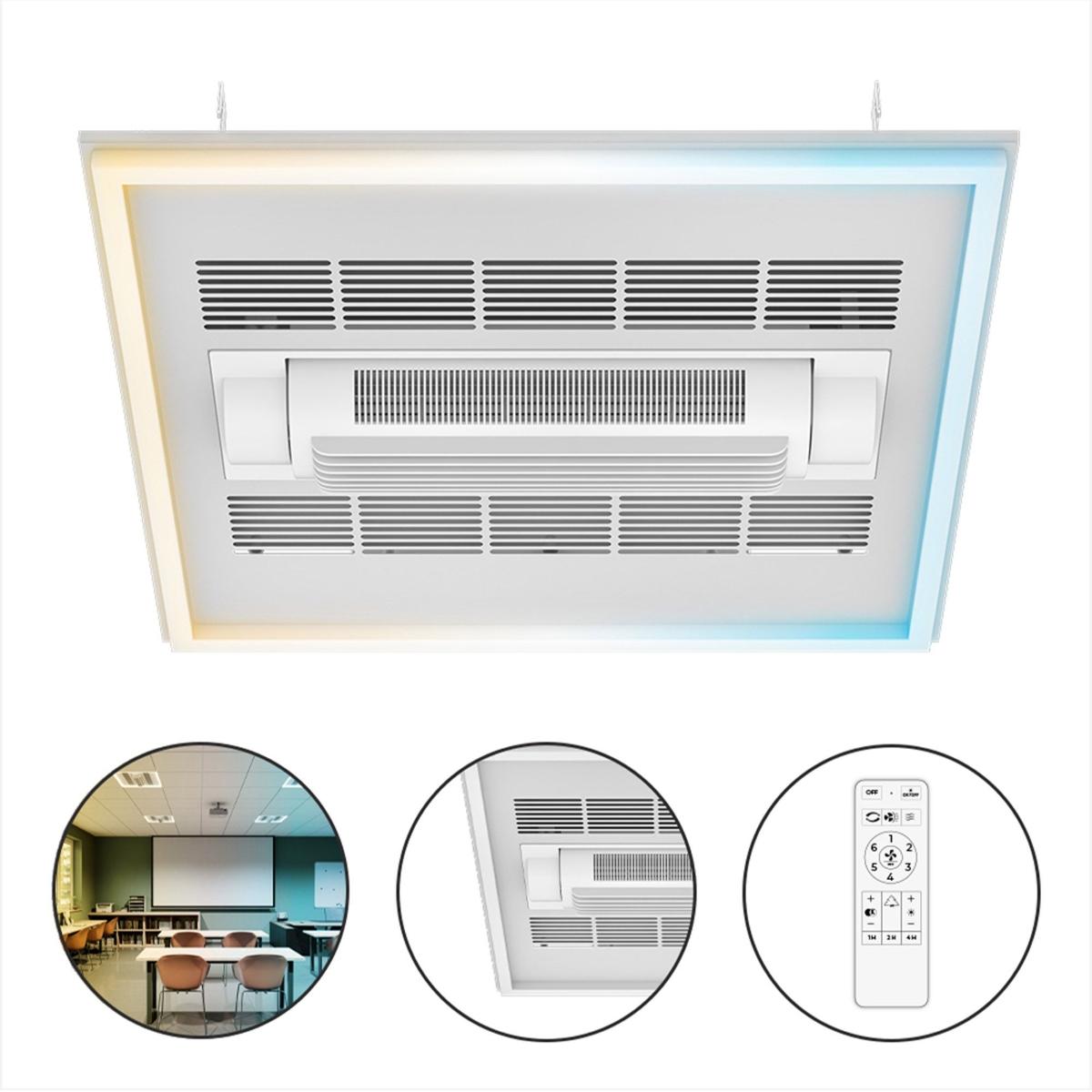 Ventilador led tipo panel de empotrar 40w, 6 velocidades, temp ajustable c/ control remoto