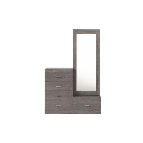 TOCADOR - CAJONERA CON 4 CAJONES Y ESPEJO DE CUERPO COMPLETO COLOR GRIS - MADERA INDUSTRIALIZADA