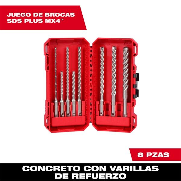 JUEGO DE BROCAS CON 4 CORTADORES SDS PLUS MX4 8 PIEZAS