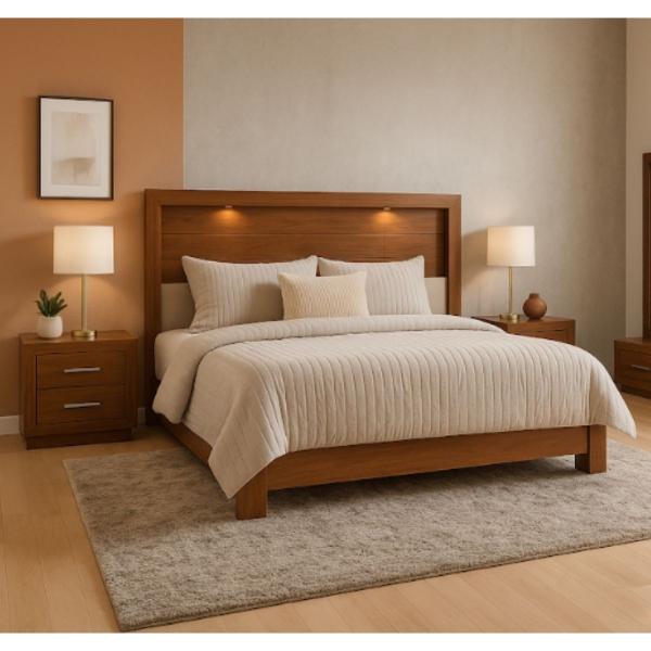 CABECERA CON LUZ KING SIZE CON 2 BURÓS DE 2 CAJONES COLOR PAROTA - MADERA INDUSTRIALIZADA