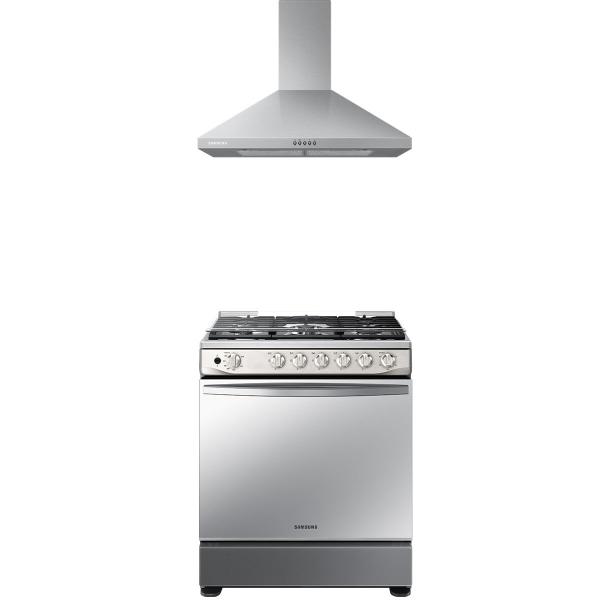 COMBO SAMSUNG ESTUFA DE PISO A GAS LP 30 ULGADAS DE 5 QUEMADORES + CAMPANA F-NX52T740R500