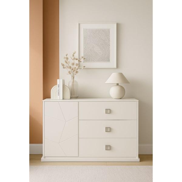 CÓMODA - CAJONERA CON 3 CAJONES Y 1 COMPARTIMENTO COLOR BLANCO - MADERA INDUSTRIALIZADA