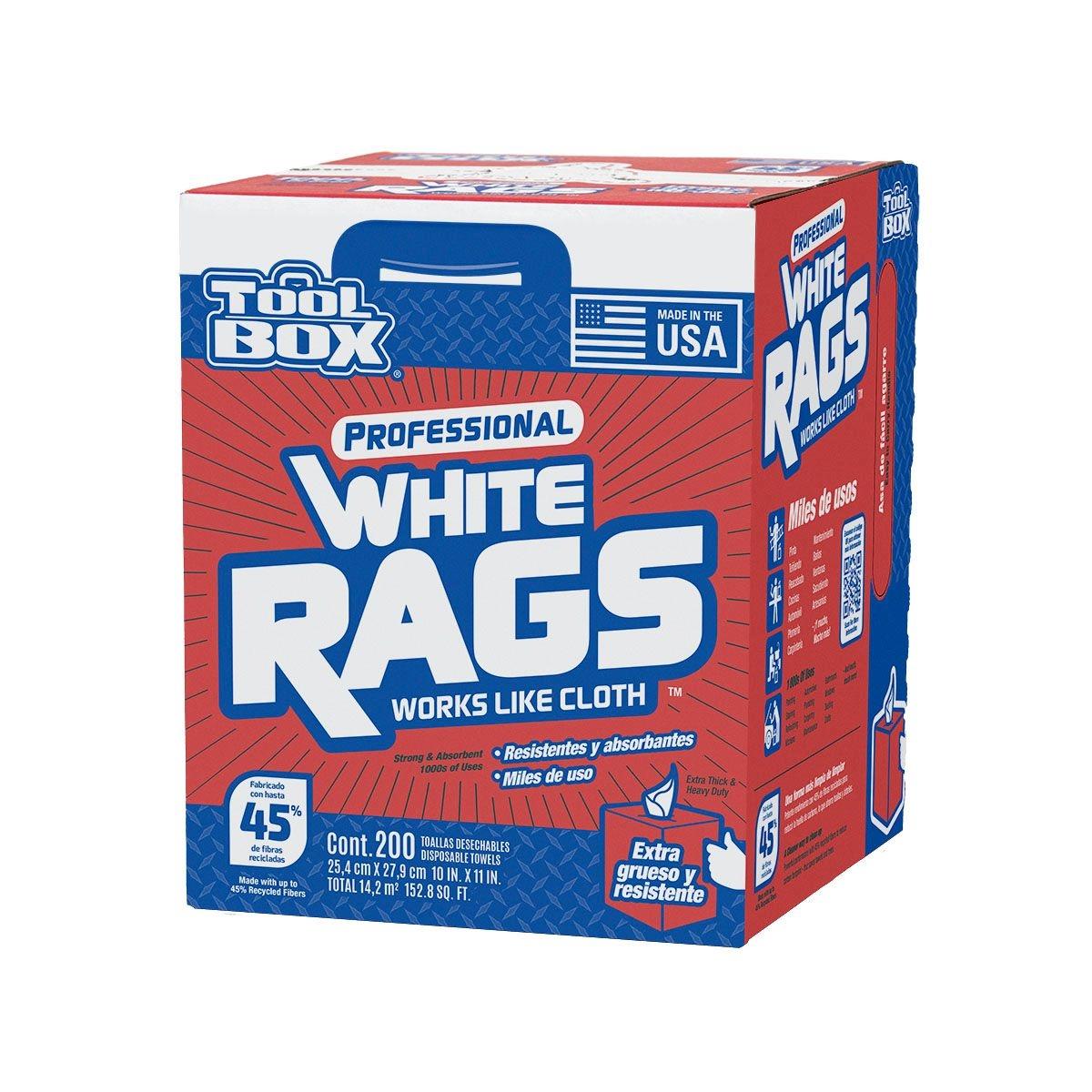 Toolbox professional white rags, 200ct box
