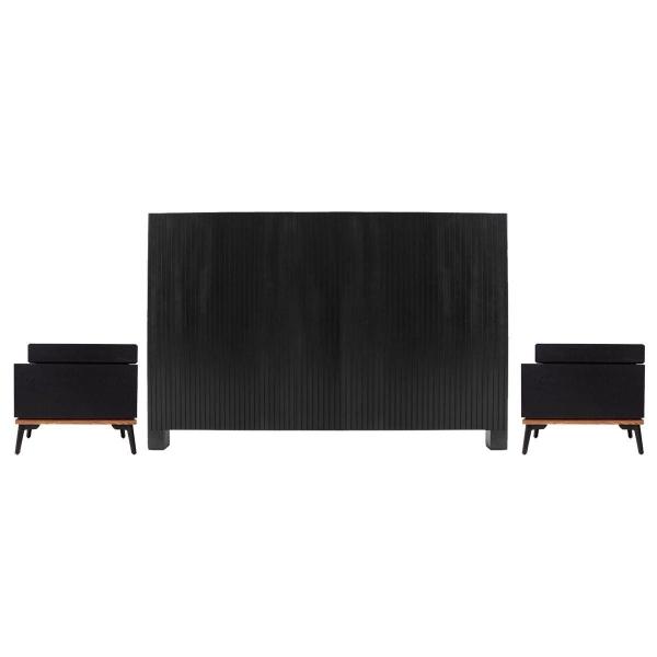 CABECERA KING SIZE CON 2 BURÓS DE 1 CAJÓN COLOR NEGRO - MDF Y MELAMINA