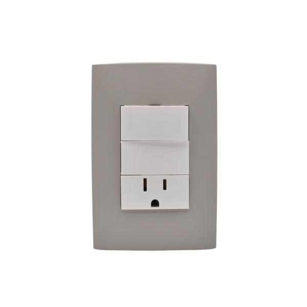 PLACA CON INTERRUPTOR SENCILLO Y CONTACTO CON TIERRA GRIS LEVITON