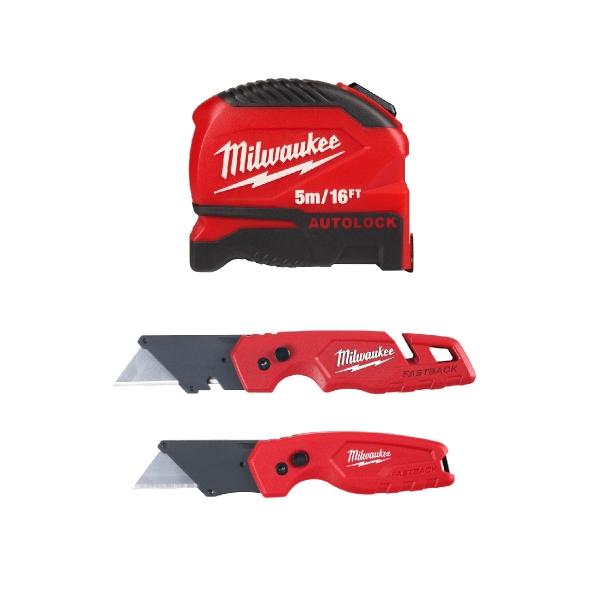 COMBO FLEXOMETRO AUTOLOCK 5M/16' Y JUEGO DE 2 NAVAJAS PLEGABLES FASTBACK