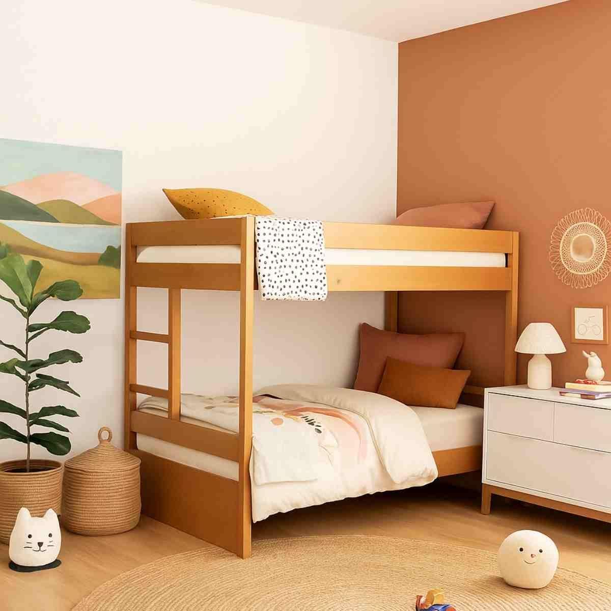 Litera para 2 camas individuales color natural - madera natural