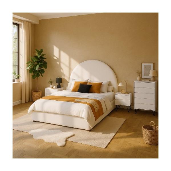 RECÁMARA KING SIZE DE 4 PIEZAS CON CABECERA, 2 BURÓS Y CAJONERA COLOR BLANCO - MDF, MELAMINA Y METAL