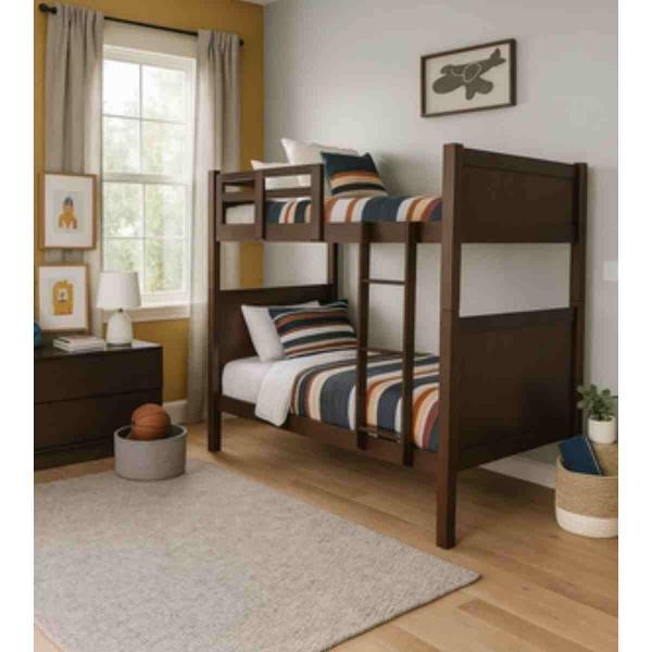 LITERA PARA 2 CAMAS INDIVIDUALES COLOR NOGAL - MADERA NATURAL