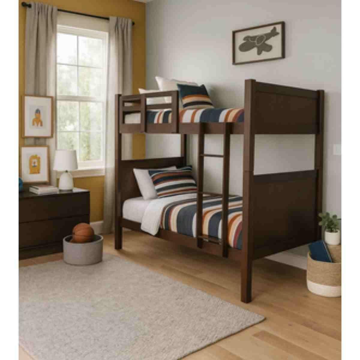 Litera para 2 camas individuales color nogal - madera natural