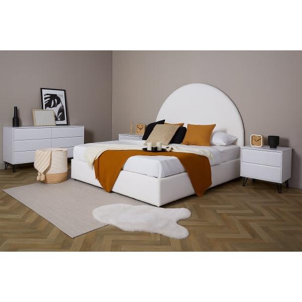RECÁMARA KING SIZE DE 4 PIEZAS CON CABECERA, 2 BURÓS Y CAJONERA COLOR BLANCO - MDF, MELAMINA Y METAL