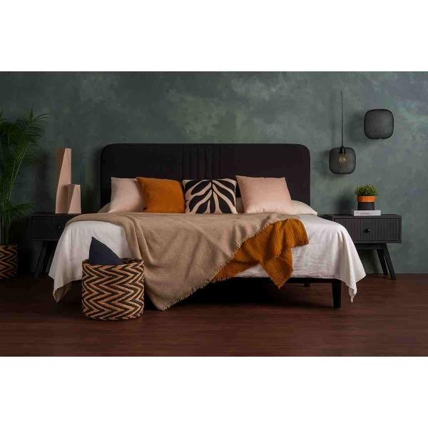 RECÁMARA KING SIZE DE 4 PIEZAS CON CABECERA, 2 BURÓS Y CAJONERA COLOR NEGRO - MDF, METAL, MELAMINA Y TAPIZ