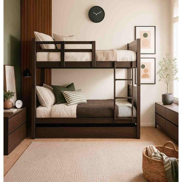 LITERA PARA 3 CAMAS INDIVIDUALES COLOR NOGAL - MADERA NATURAL