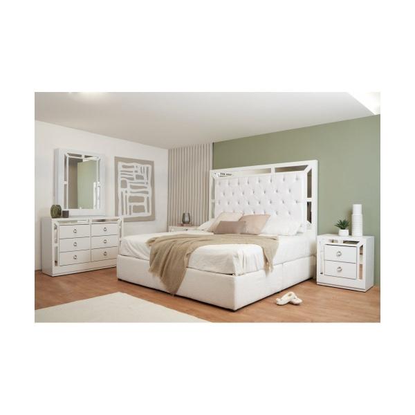 RECÁMARA KING SIZE DE 4 PIEZAS CON CABECERA, 2 BURÓS Y TOCADOR COLOR BLANCO - MADERA MDF