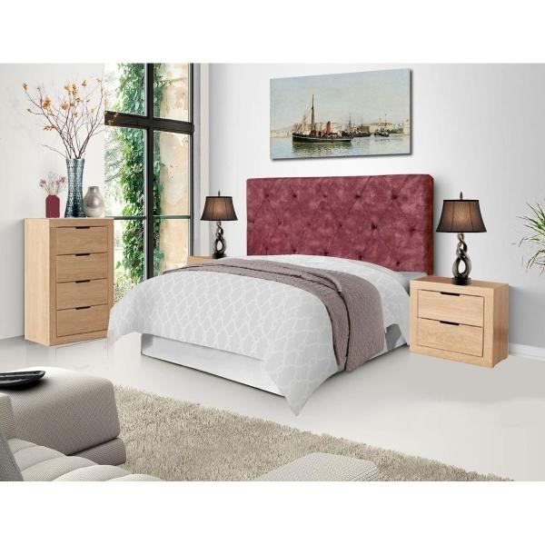 RECAMARA KING SIZE DE 4 PIEZAS CON CABECERA TAPIZADA 2 BUROS Y CAJONERA ROJO Y NATURAL MAD IND