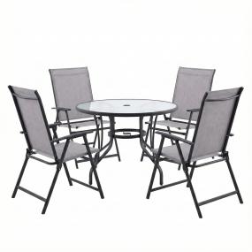 COMBO MESA CRISTAL REDONDA Y 4 SILLAS PLEGABLES RIVERBED