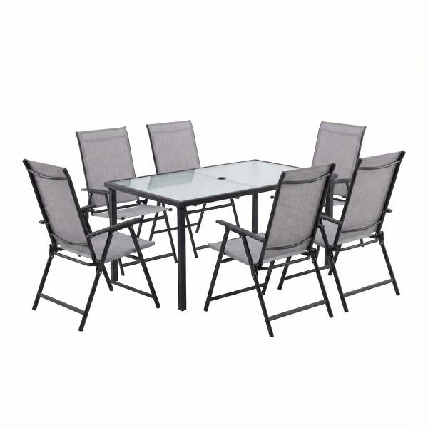 COMBO MESA CRISTAL RECTANGULAR Y 6 SILLAS PLEGABLES RIVERBED