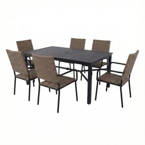 COMBO MESA SNEGRA LATS RECTANGULAR Y 6 SILLAS ESTERWOOD RATTAN CAFÉ