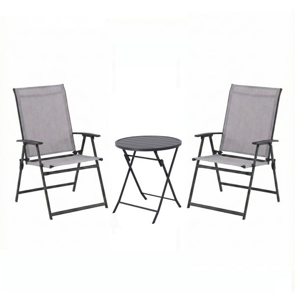 COMBO MESA NEGRA SLATS PLEGABLE Y 2 SILLAS PLEGABLES RIVERBED