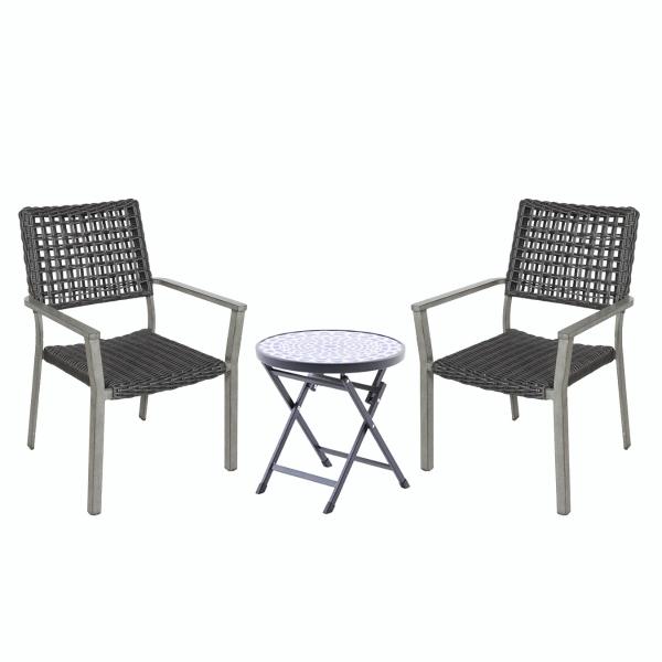 COMBO MESA PLEGABLE Y 2 SILLAS DECORATIVAS GRIS