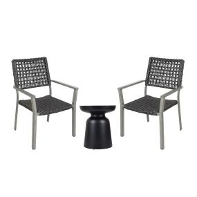 COMBO MESA LATERAL NEGRA Y 2 SILLAS GRISES