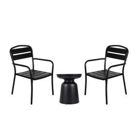 COMBO MESA LATERAL NEGRA Y 2 SILLAS NEGRAS METALICAS