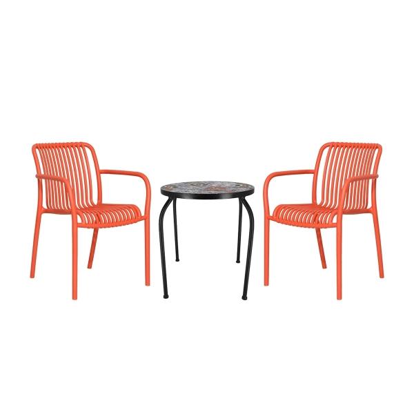 COMBO MESA LATERAL DE COLORES Y 2 SILLAS NARANJAS