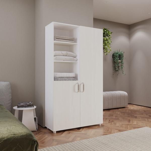 ARMARIO MADERKIT 2 PUERTAS 3 ENTREPAÑOS COLOR NIEBLA CON BLANCO 37 X 100 X 179 CM