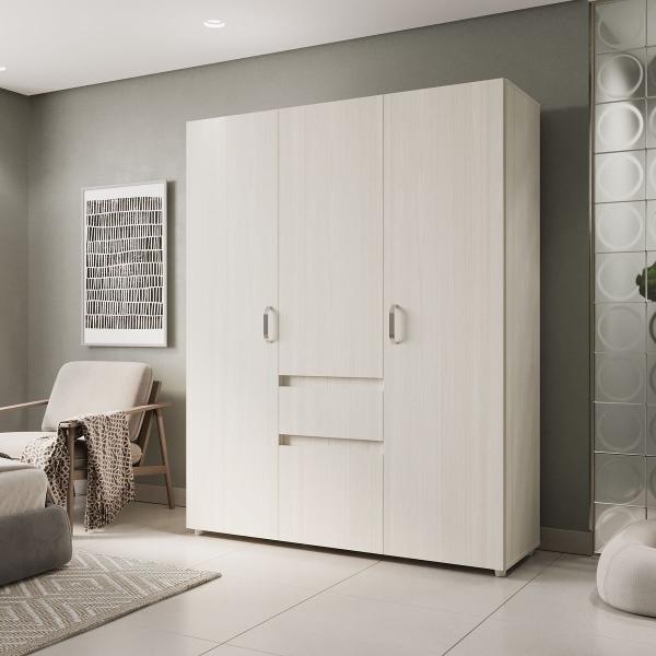 ARMARIO MADERKIT 3 PUERTAS 1 CAJÓN COLOR NIEBLA CON BLANCO 50 X 170 X 200 CM