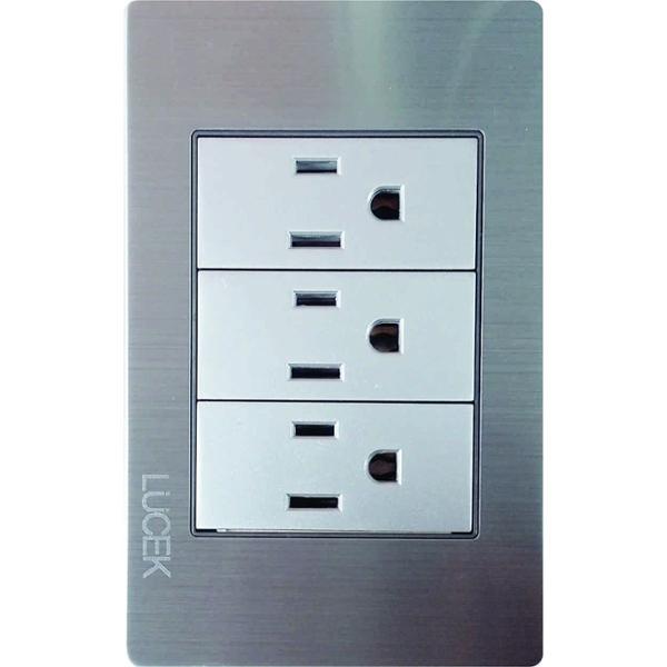 PLACA METÁLICA CON 3 CONTACTOS DE 1 MÓDULO PLATEADO