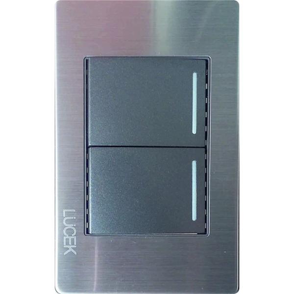 PLACA METÁLICA CON 2 INTERRUPTORES SENCILLOS DE 1.5 MÓDULOS ANODIZADO