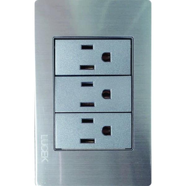 PLACA METÁLICA CON 3 CONTACTOS DE 1 MÓDULO ANODIZADO