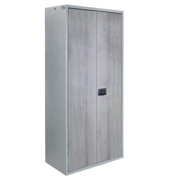 GABINETE DE ACERO 4 ENTREPAÑOS GRIS CON PUERTAS ACABADO SUBLIMADO TIPO MADERA