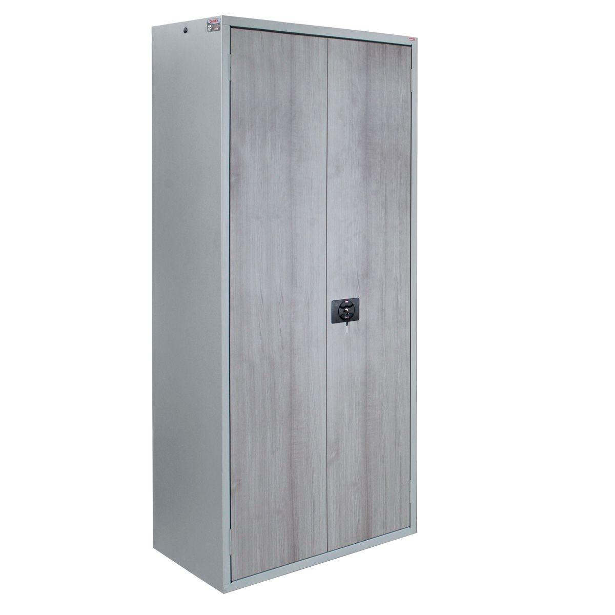 Gabinete de acero 4 entrepaños gris con puertas acabado sublimado tipo madera