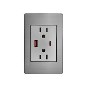 PLACA METALICA CONTACTO DUPLEX, UNA ENTRADA USB Y UNA ENTRADA C DE 3M FAST CHARGE, PLATA.