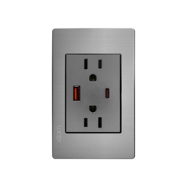 PLACA METALICA CONTACTO DUPLEX, UNA ENTRADA USB Y UNA ENTRADA C DE 3M FAST CHARGE, ANODIZADO