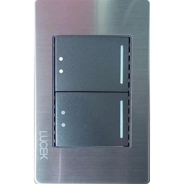 PLACA METÁLICA CON 2 INTERRUPTORES DE ESCALERA DE 1.5 MÓDULOS ANODIZADO