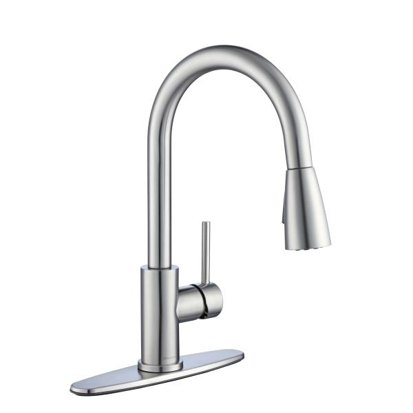 LLAVE PARA COCINA CELINDRA DE 1 MANERAL CON ROCIADOR EXTRAÍBLE ACABADO ACERO INOXIDABLE