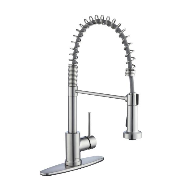 LLAVE PARA COCINA CELINDRA CUELLO CON RESORTE 1 MANERAL ROCIADOR EXTRAÍBLE ACABADO ACERO INOXIDABLE