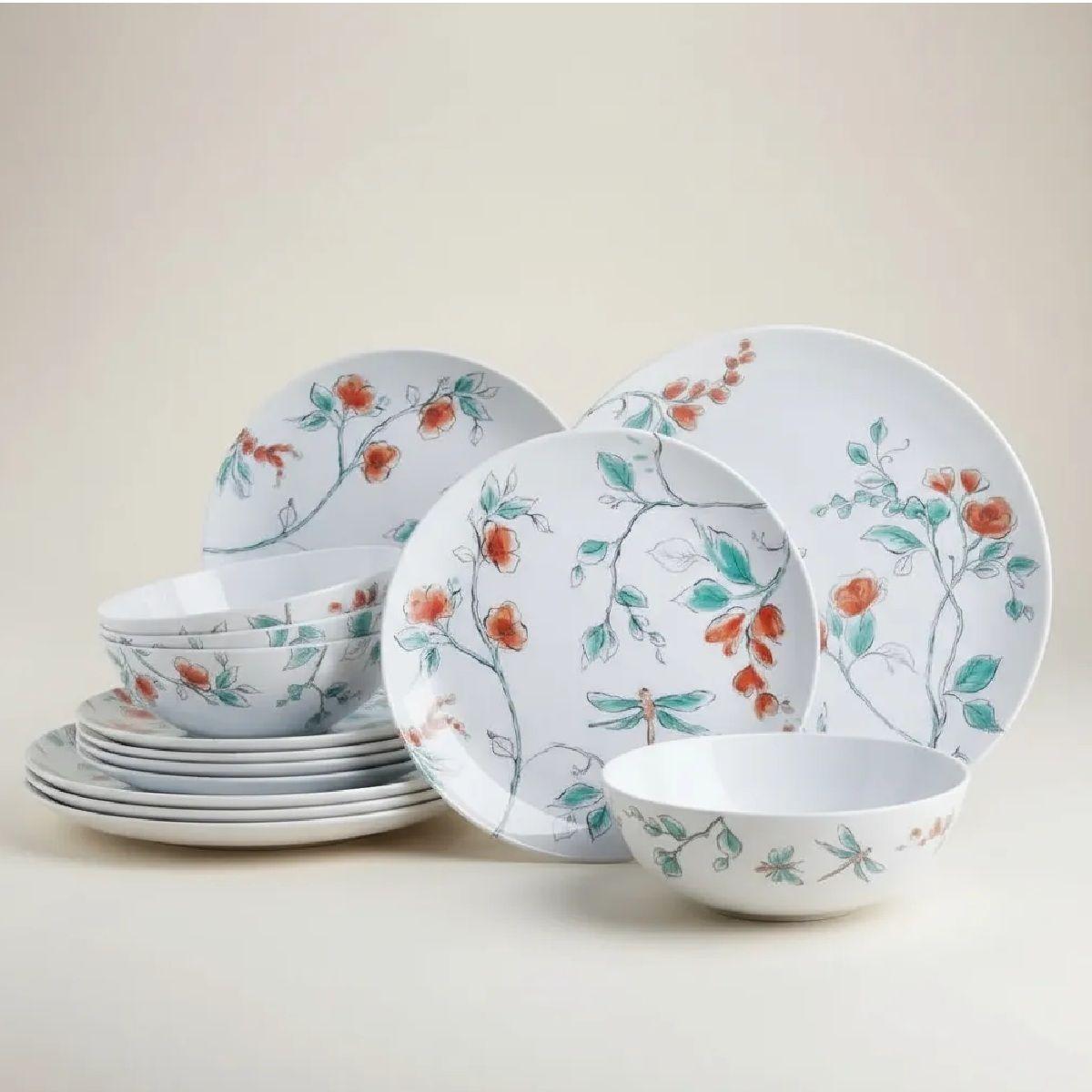 Vajilla estampado libelula 12 piezas melamina martha stewart