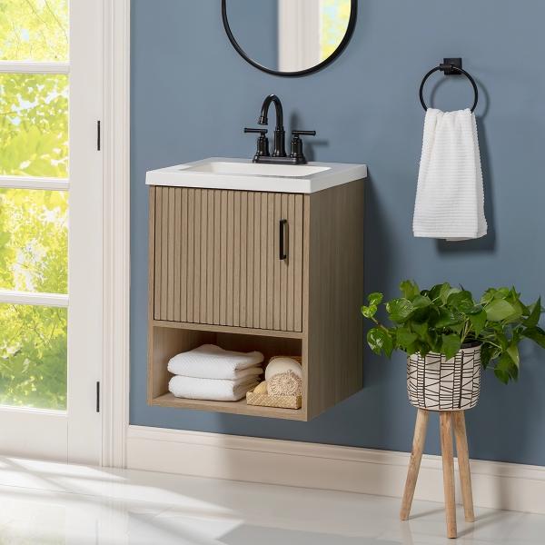 MUEBLE PARA BAÑO DE EMPOTRAR LEIRO 18" BEIGE EN TERMOFORMADO CON LAVABO COLOR BLANCO