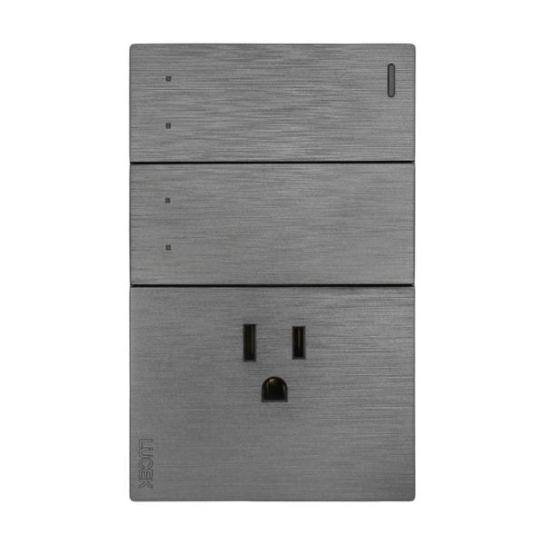 PLACA PLANA CON 2 INTERRUPTORES DE ESCALERA Y 1 CONTACTO DE 1 MÓDULO FLAT PLATA BF13-P