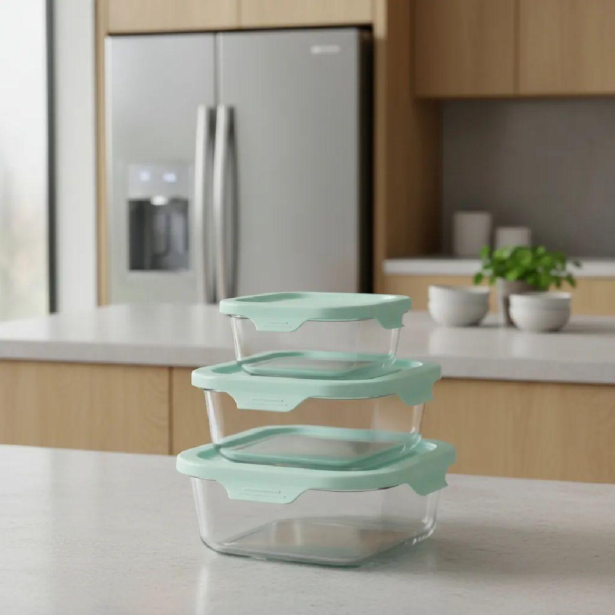 Set 3 contenedores cuadrados vidrio martha stewart - azul turquesa